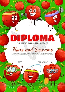 Kids diploma certificate cartoon apple characters - vector clipart