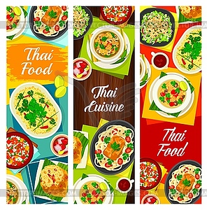 Тайская еда, мультяшные баннеры тайской кухни - клипарт