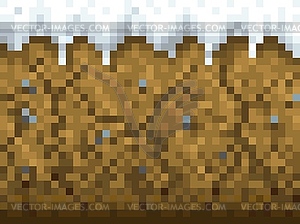 Pixel game background with snow and ground pattern - royalty-free vector clipart