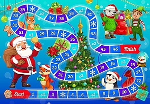 Child Christmas boardgame with Santa and animals - vector image