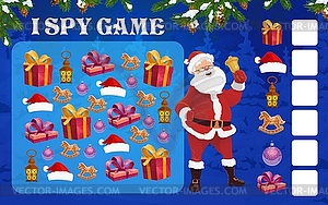 Christmas I spy puzzle for preschooler kids - vector image