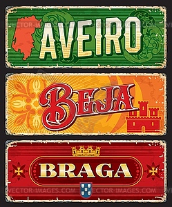 Aveiro, Braga, Beja portuguese province plates - vector clipart