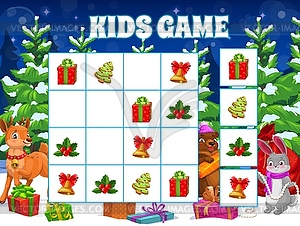 Children Christmas puzzle game with animals babies - vector clipart