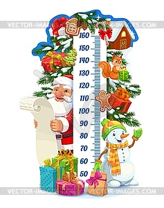 Рождественский Санта и подарки дети диаграмма роста, метр - стоковое векторное изображение
