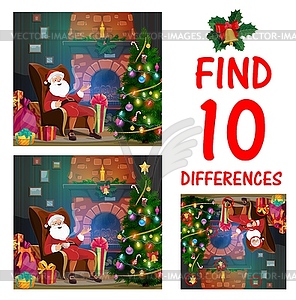 Child Christmas maze with find differences task - vector clipart / vector image