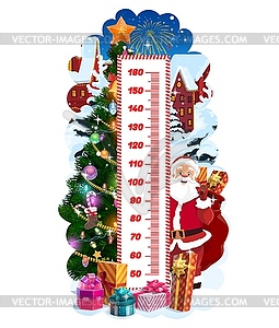 Kids height chart with Christmas tree and Santa - vector image