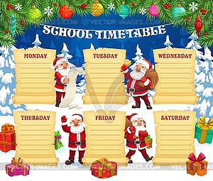 Child winter holiday timetable template with Santa - vector clip art