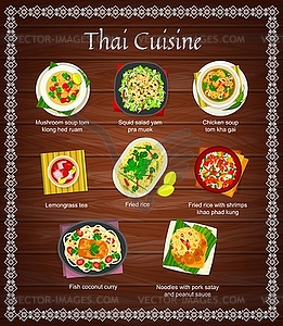 Thai cuisine menu card, food of Thailand - vector clipart