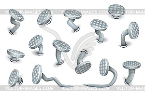 Cartoon bent nails or hobnails set - vector clipart