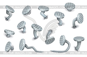 Мультяшные согнутые ногти или набор гвоздей - векторный графический клипарт