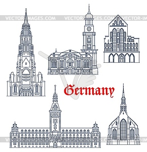 Germany architecture buildings of Hamburg, Lubeck - vector clipart