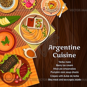 Argentine cuisine menu cover, meat and desserts - vector image