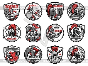 Knights or medieval warriors heraldic icons - vector image
