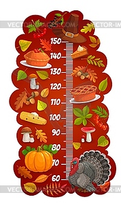 Kids height chart, Thanksgiving leaves and turkey - vector image