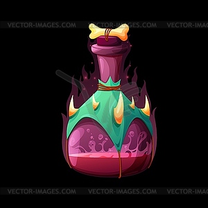 Death elixir potion, fantasy poison cartoon bottle - vector image