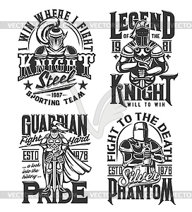 Tshirt prints with knight and sword mascots - vector EPS clipart