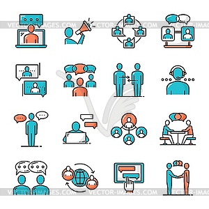 Business team, chat messenger, communication icons - royalty-free vector image
