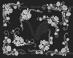 Rose corners and borders, dividers with scrolls - vector clipart