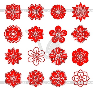 Red Chinese, Japanese flower, Asian floral pattern - vector image