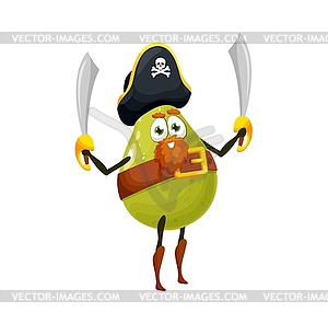 Пиратский смайлик гуава или груша мультипликационный персонаж - векторный клипарт / векторное изображение