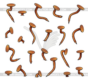 Ржавые металлические гнутые гвозди или набор мультяшных голов - стоковый векторный клипарт