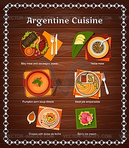 Argentine cuisine restaurant menu with meat food - vector clipart