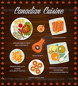 Canadian cuisine restaurant food menu page - vector clip art