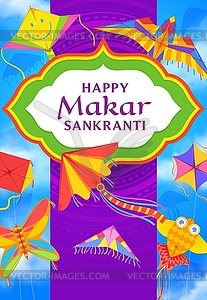 Makar Sankranti kites, Indian holiday poster - vector image