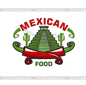 Икона мексиканской кухни с мезоамериканской пирамидой - векторное изображение клипарта