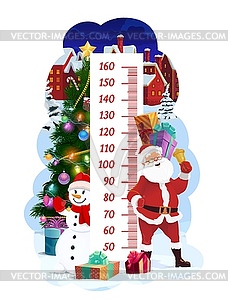 Kids height chart, Christmas Santa in winter town - vector clip art