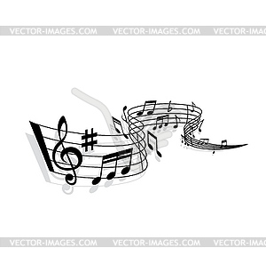 Music wave of musical notes, staff and bar lines - vector image