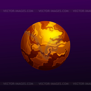 Burning cute fantasy planet in fire, lava or magma - royalty-free vector clipart