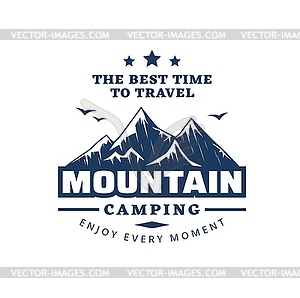 Mountain camping, hiking tourism icon - vector clip art