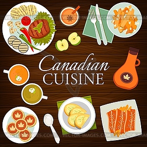 Canadian cuisine dishes and meals menu cover - vector image