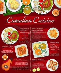 Страница меню блюд ресторана канадской кухни - клипарт в векторном виде