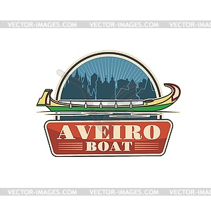 Aveiro Portugal Moliceiro boat travel icon - vector clip art