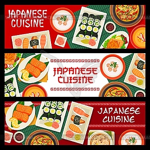 Japanese food Japan cuisine cartoon banners - vector clip art