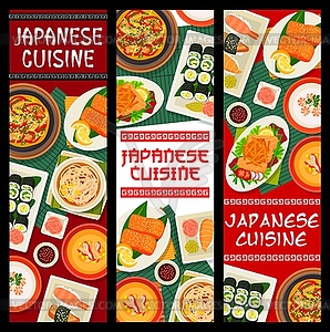 Japanese cuisine banners, food of Japan - vector image