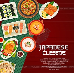 Japanese cuisine, Japan food cartoon poster - vector clipart