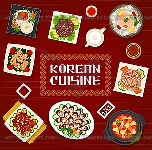 Korean cuisine cartoon poster, Korea meals - vector image
