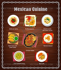 Mexican cuisine menu with vegetable and meat food - vector EPS clipart