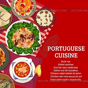 Portuguese food seafood meals menu cover - vector clip art