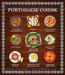 Portuguese cuicine restaurant meals menu cover - vector clipart