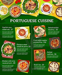 Portuguese food restaurant meals dishes menu page - vector clip art