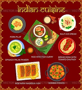 Indian restaurant menu, rice and vegetable dishes - royalty-free vector clipart