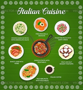 Italian cuisine menu, pasta, vegetables and meat - vector clipart / vector image