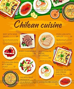 Chilean cuisine food menu, restaurant lunch poster - vector clip art