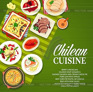 Chilean cuisine food menu cover, lunch and dinner - vector image