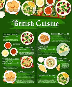 Дизайн страницы меню блюд ресторана британской кухни - клипарт