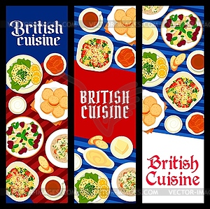 British food restaurant dishes vertical banners - vector image